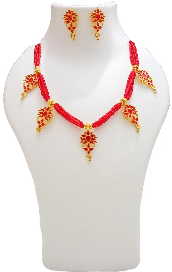 Assamese_Traditional_Gold_Plated_Red_Colour_Tassel_Jethipota_Golpata_Necklace_Set_For_Women